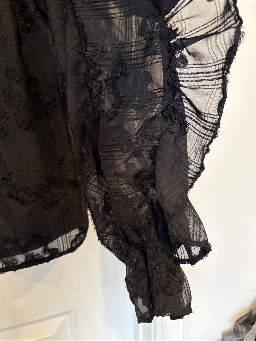 Calligraphie Black Sheer Ruffle-Trim Button-Front Blouse - Picture 4 of 4